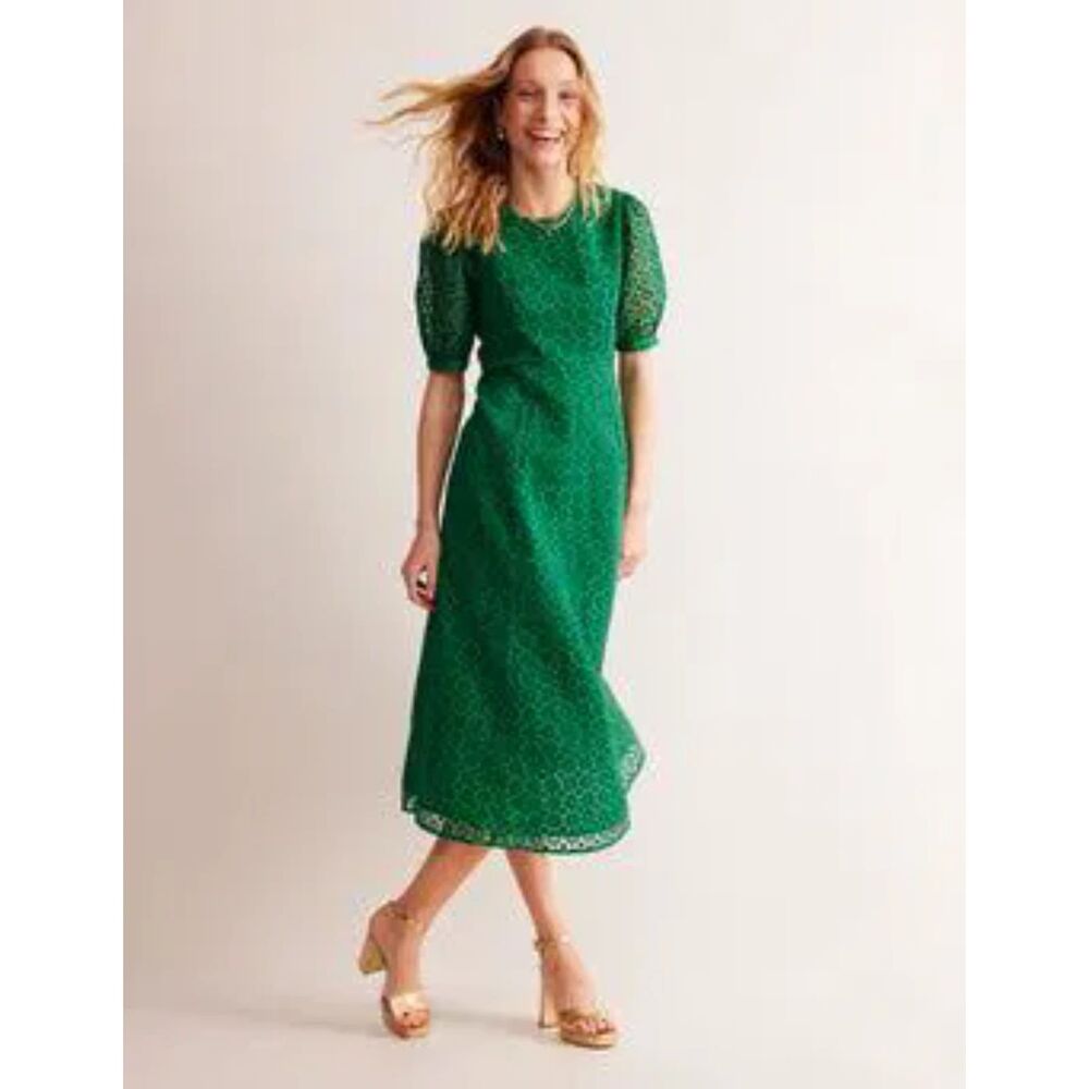 NWT Boden Organza Occasion Dress Green Tambourine Puff Sleeve US 10R